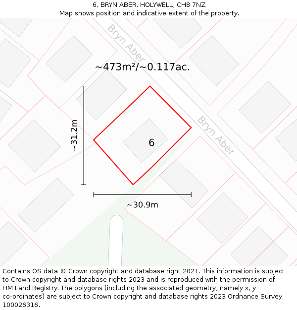 6, BRYN ABER, HOLYWELL, CH8 7NZ: Plot and title map