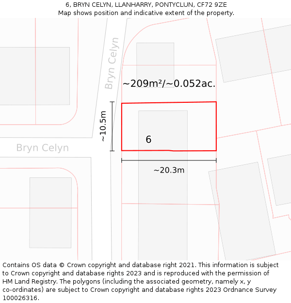 6, BRYN CELYN, LLANHARRY, PONTYCLUN, CF72 9ZE: Plot and title map