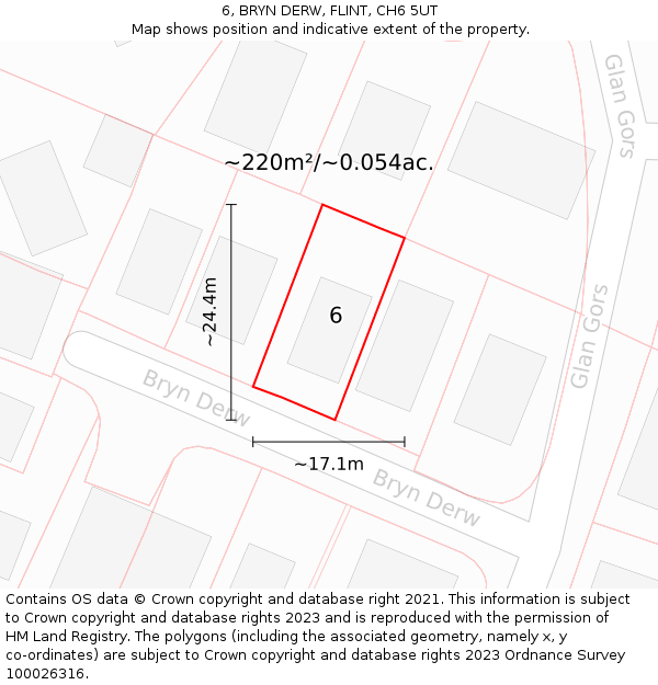 6, BRYN DERW, FLINT, CH6 5UT: Plot and title map