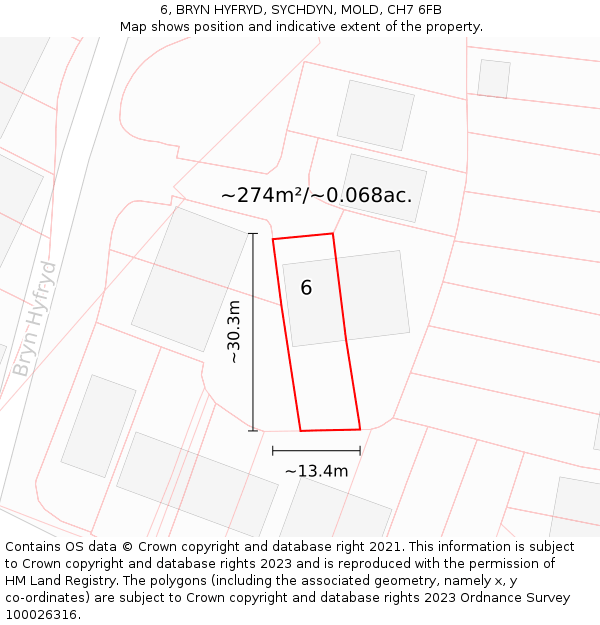 6, BRYN HYFRYD, SYCHDYN, MOLD, CH7 6FB: Plot and title map