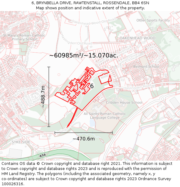 6, BRYNBELLA DRIVE, RAWTENSTALL, ROSSENDALE, BB4 6SN: Plot and title map
