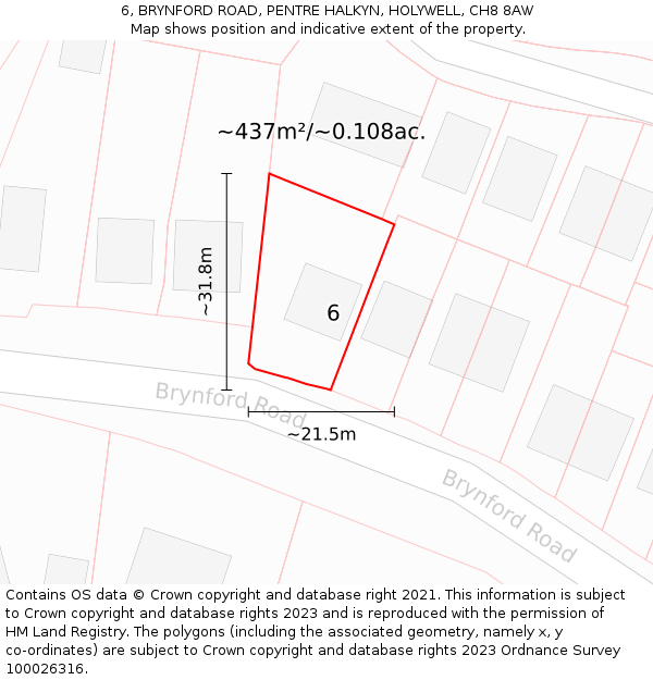 6, BRYNFORD ROAD, PENTRE HALKYN, HOLYWELL, CH8 8AW: Plot and title map