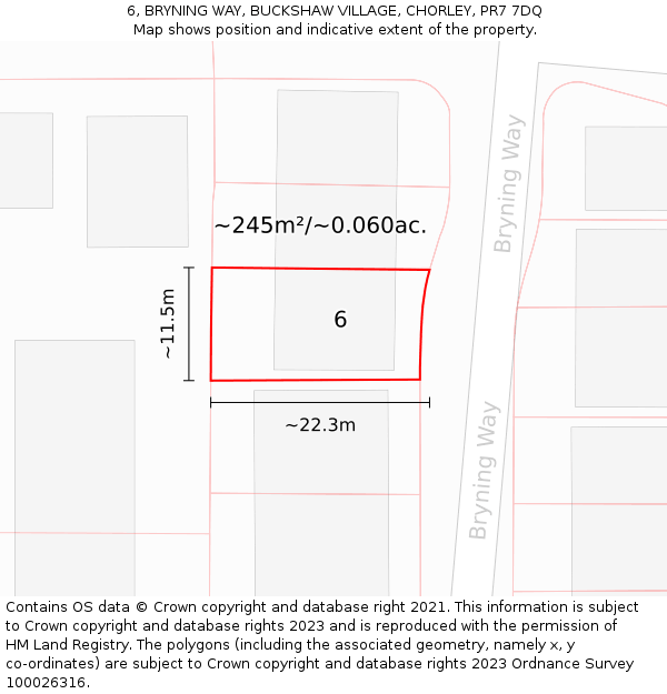 6, BRYNING WAY, BUCKSHAW VILLAGE, CHORLEY, PR7 7DQ: Plot and title map