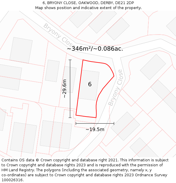 6, BRYONY CLOSE, OAKWOOD, DERBY, DE21 2DP: Plot and title map