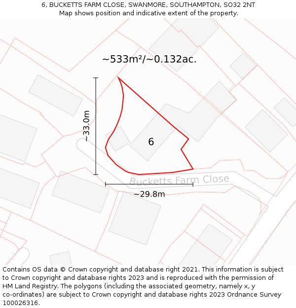 6, BUCKETTS FARM CLOSE, SWANMORE, SOUTHAMPTON, SO32 2NT: Plot and title map