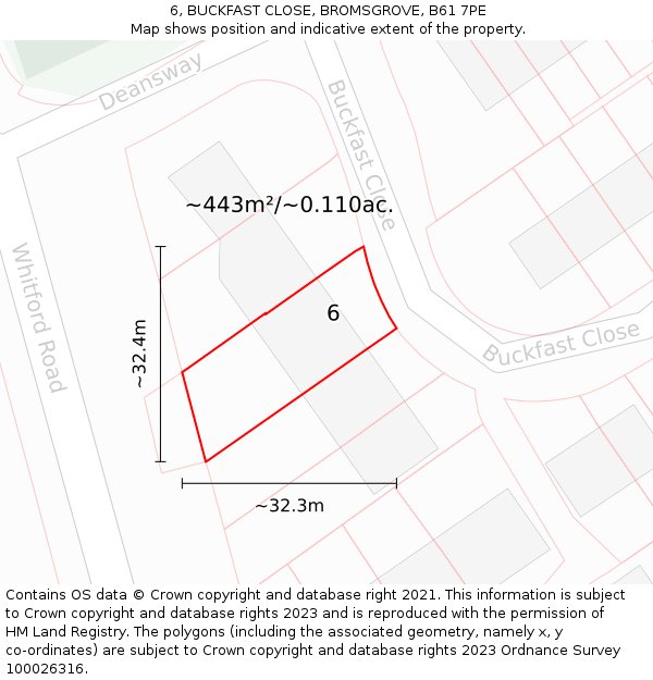 6, BUCKFAST CLOSE, BROMSGROVE, B61 7PE: Plot and title map
