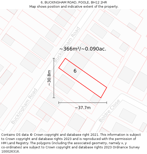 6, BUCKINGHAM ROAD, POOLE, BH12 2HR: Plot and title map