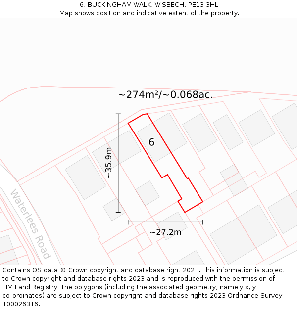 6, BUCKINGHAM WALK, WISBECH, PE13 3HL: Plot and title map