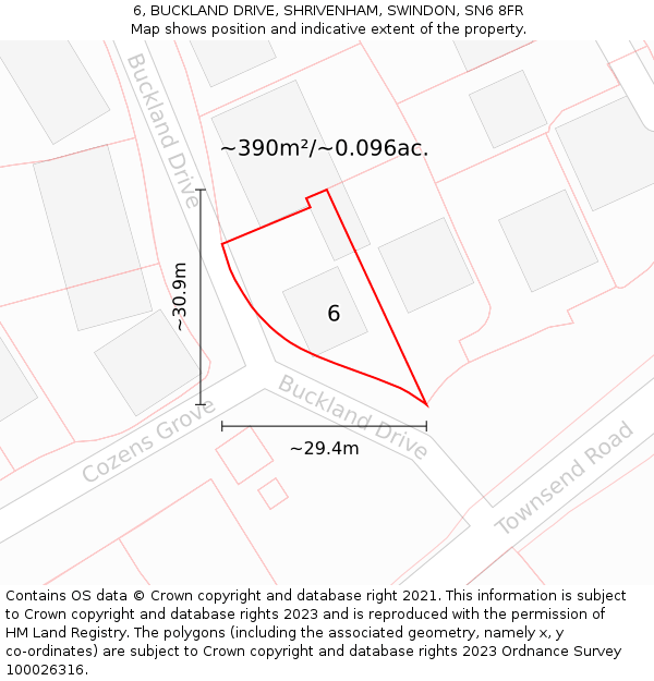 6, BUCKLAND DRIVE, SHRIVENHAM, SWINDON, SN6 8FR: Plot and title map