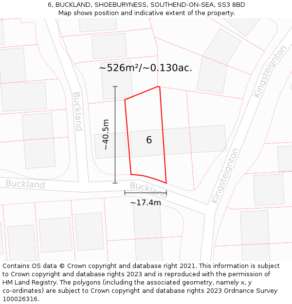 6, BUCKLAND, SHOEBURYNESS, SOUTHEND-ON-SEA, SS3 8BD: Plot and title map