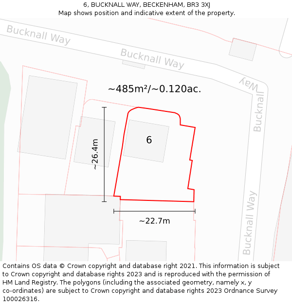 6, BUCKNALL WAY, BECKENHAM, BR3 3XJ: Plot and title map