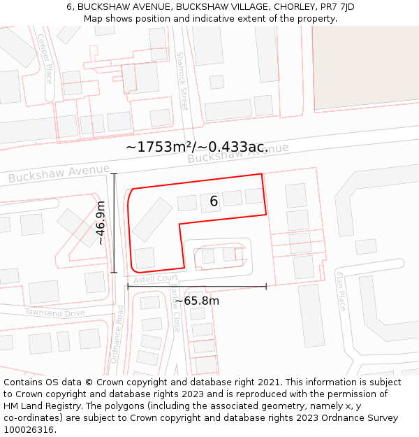 6, BUCKSHAW AVENUE, BUCKSHAW VILLAGE, CHORLEY, PR7 7JD: Plot and title map