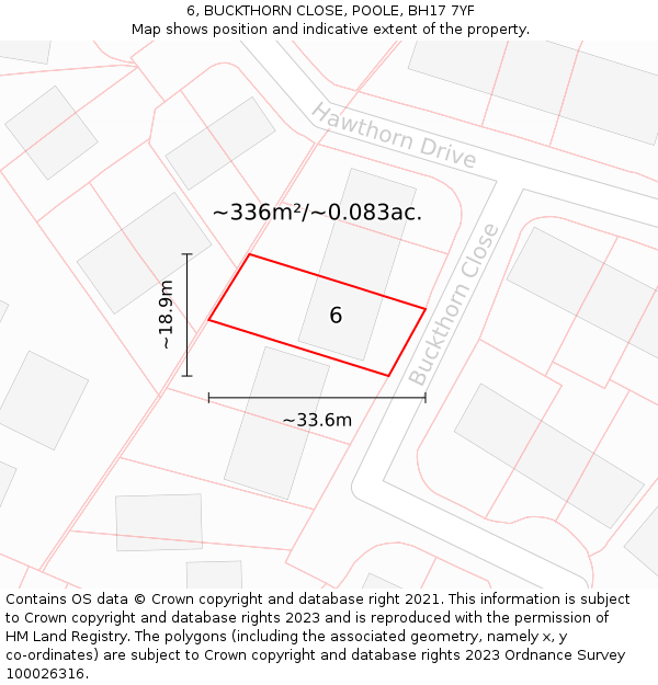 6, BUCKTHORN CLOSE, POOLE, BH17 7YF: Plot and title map