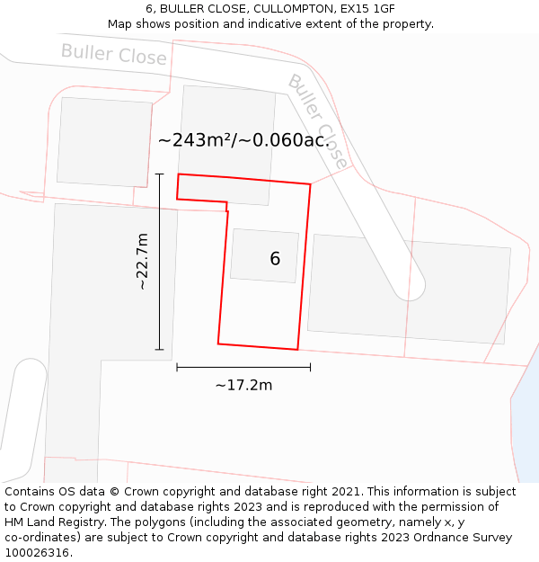 6, BULLER CLOSE, CULLOMPTON, EX15 1GF: Plot and title map