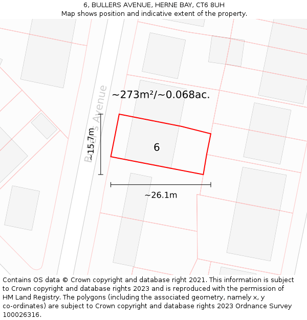 6, BULLERS AVENUE, HERNE BAY, CT6 8UH: Plot and title map