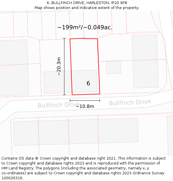 6, BULLFINCH DRIVE, HARLESTON, IP20 9FB: Plot and title map