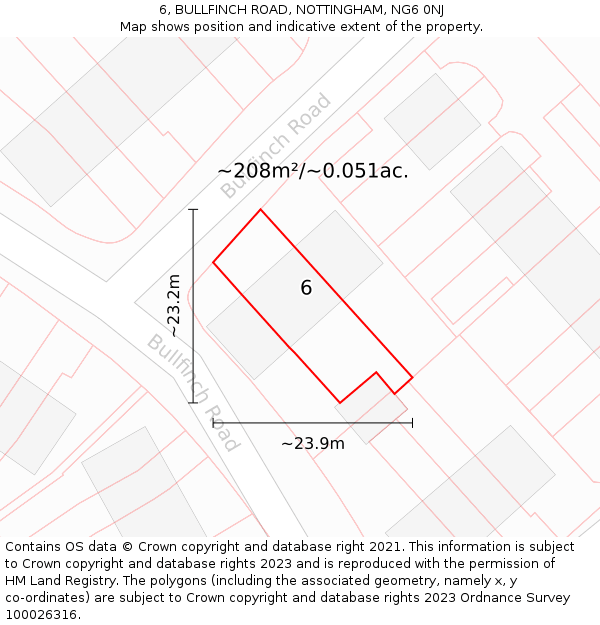 6, BULLFINCH ROAD, NOTTINGHAM, NG6 0NJ: Plot and title map