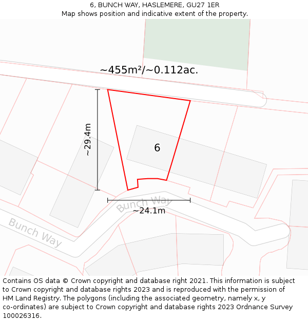 6, BUNCH WAY, HASLEMERE, GU27 1ER: Plot and title map