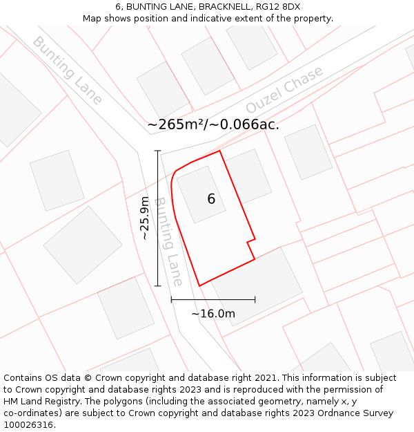 6, BUNTING LANE, BRACKNELL, RG12 8DX: Plot and title map