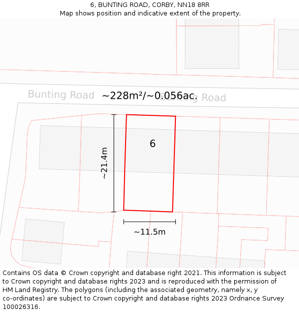 6, BUNTING ROAD, CORBY, NN18 8RR: Plot and title map