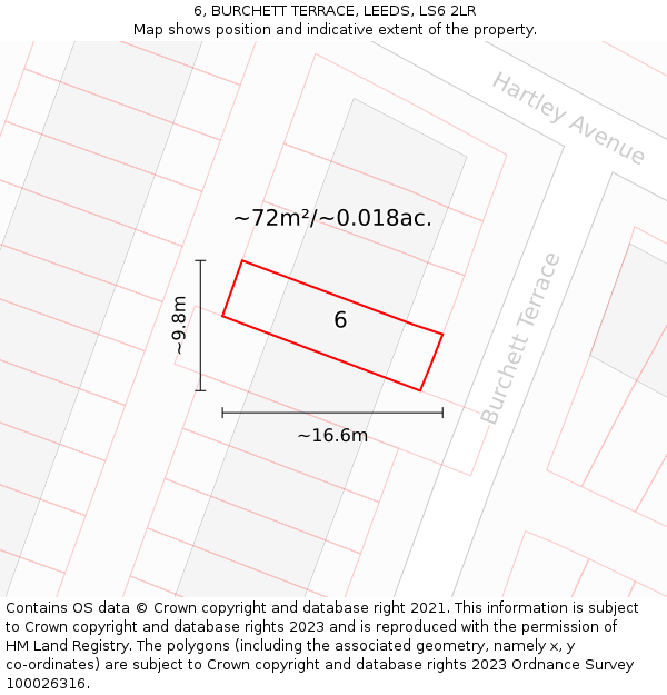 6, BURCHETT TERRACE, LEEDS, LS6 2LR: Plot and title map