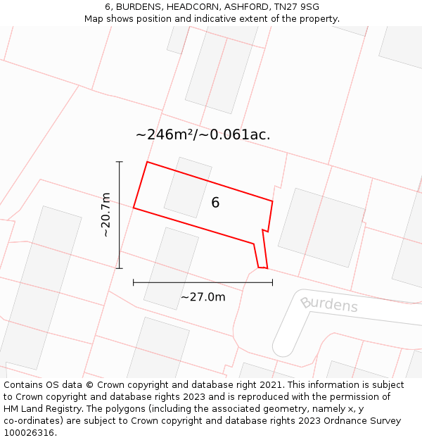 6, BURDENS, HEADCORN, ASHFORD, TN27 9SG: Plot and title map