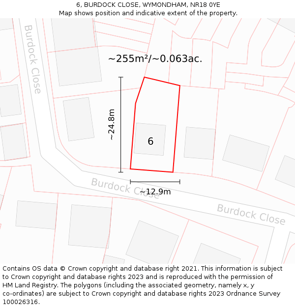 6, BURDOCK CLOSE, WYMONDHAM, NR18 0YE: Plot and title map