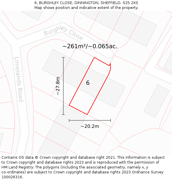 6, BURGHLEY CLOSE, DINNINGTON, SHEFFIELD, S25 2XS: Plot and title map