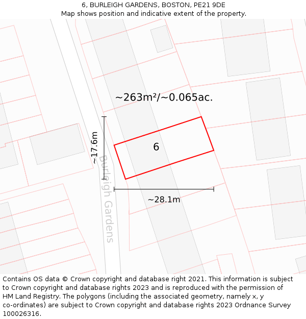 6, BURLEIGH GARDENS, BOSTON, PE21 9DE: Plot and title map