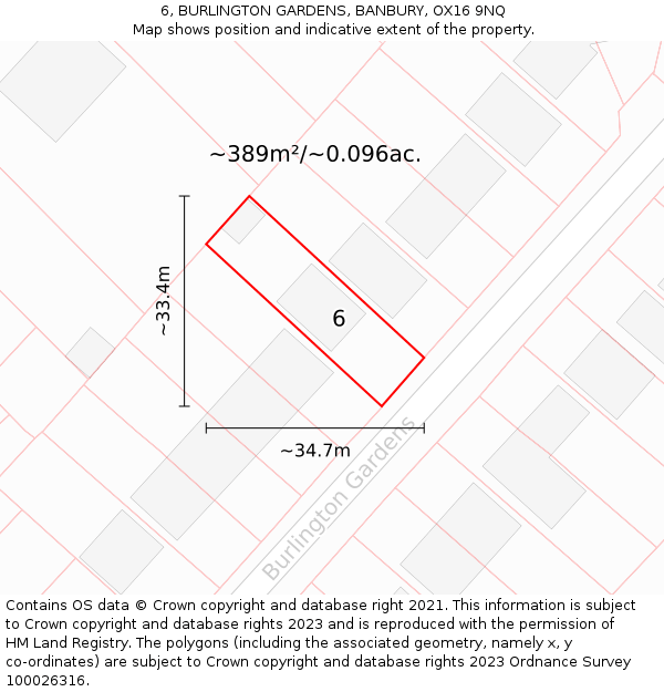 6, BURLINGTON GARDENS, BANBURY, OX16 9NQ: Plot and title map