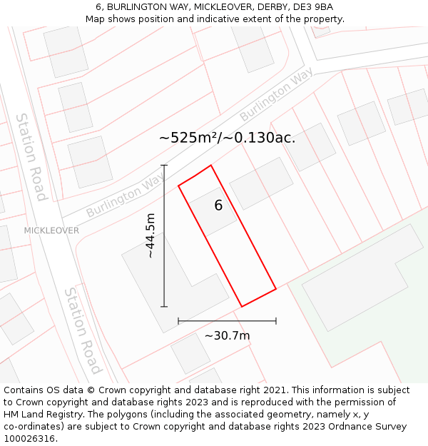 6, BURLINGTON WAY, MICKLEOVER, DERBY, DE3 9BA: Plot and title map