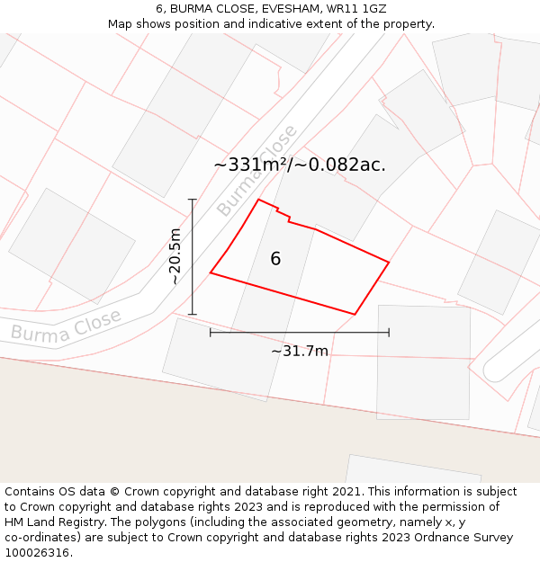 6, BURMA CLOSE, EVESHAM, WR11 1GZ: Plot and title map