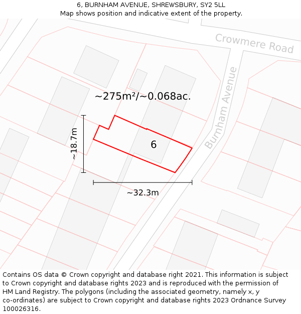 6, BURNHAM AVENUE, SHREWSBURY, SY2 5LL: Plot and title map