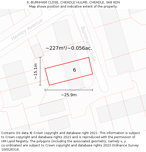6, BURNHAM CLOSE, CHEADLE HULME, CHEADLE, SK8 6DN: Plot and title map