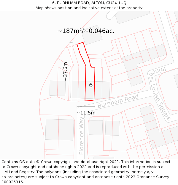 6, BURNHAM ROAD, ALTON, GU34 1UQ: Plot and title map