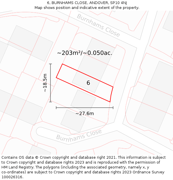 6, BURNHAMS CLOSE, ANDOVER, SP10 4NJ: Plot and title map
