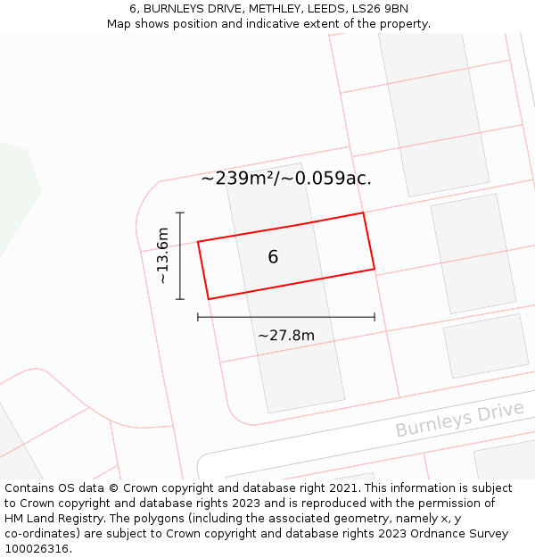 6, BURNLEYS DRIVE, METHLEY, LEEDS, LS26 9BN: Plot and title map