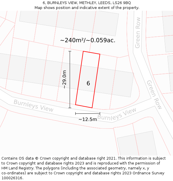 6, BURNLEYS VIEW, METHLEY, LEEDS, LS26 9BQ: Plot and title map