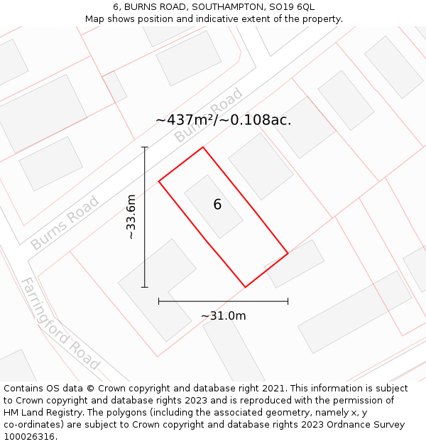 6, BURNS ROAD, SOUTHAMPTON, SO19 6QL: Plot and title map