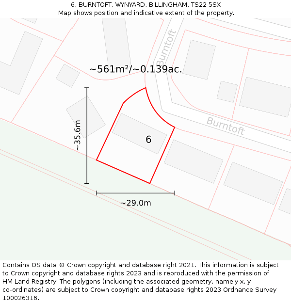 6, BURNTOFT, WYNYARD, BILLINGHAM, TS22 5SX: Plot and title map
