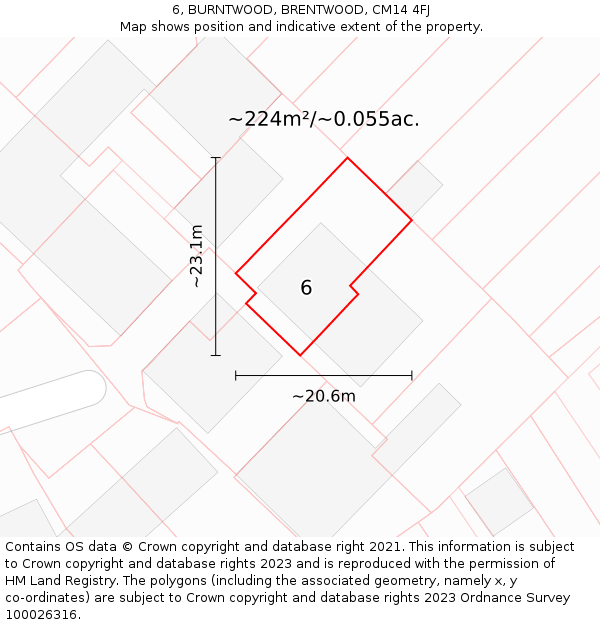 6, BURNTWOOD, BRENTWOOD, CM14 4FJ: Plot and title map