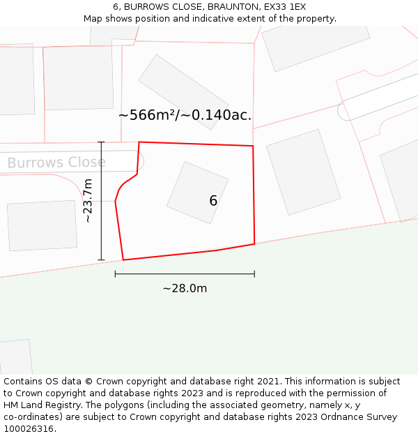 6, BURROWS CLOSE, BRAUNTON, EX33 1EX: Plot and title map