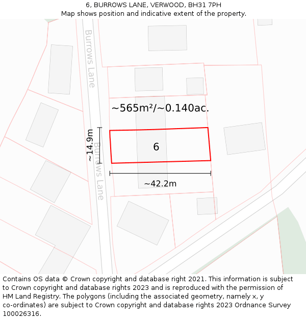 6, BURROWS LANE, VERWOOD, BH31 7PH: Plot and title map