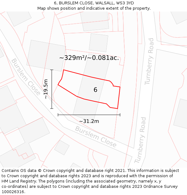 6, BURSLEM CLOSE, WALSALL, WS3 3YD: Plot and title map