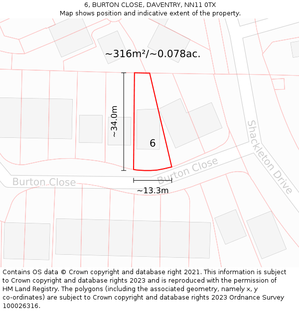 6, BURTON CLOSE, DAVENTRY, NN11 0TX: Plot and title map