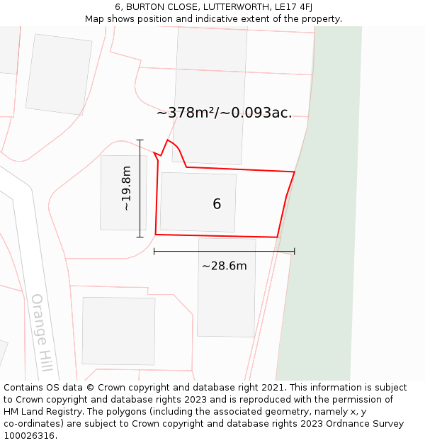 6, BURTON CLOSE, LUTTERWORTH, LE17 4FJ: Plot and title map