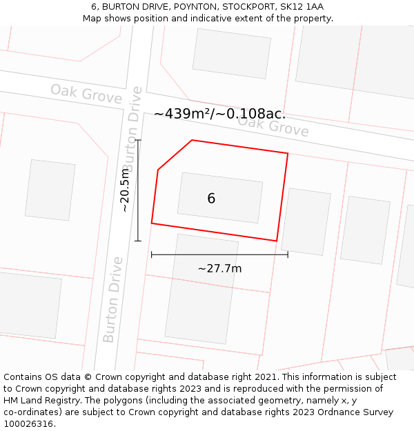 6, BURTON DRIVE, POYNTON, STOCKPORT, SK12 1AA: Plot and title map