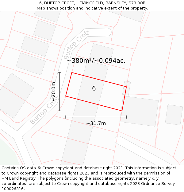 6, BURTOP CROFT, HEMINGFIELD, BARNSLEY, S73 0QR: Plot and title map
