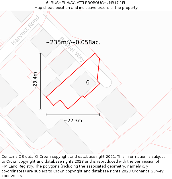 6, BUSHEL WAY, ATTLEBOROUGH, NR17 1FL: Plot and title map