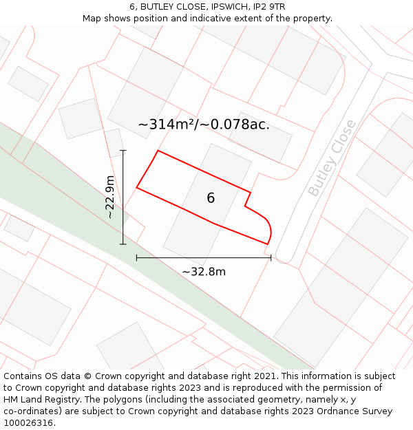 6, BUTLEY CLOSE, IPSWICH, IP2 9TR: Plot and title map